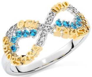 Topaz White Yellow Gold Celtic Infinity Irish "My eternal love" Ring