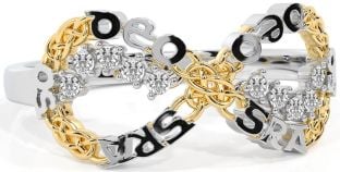 "Love Forever" Diamond Gold Silver Irish Celtic Infinity Ring