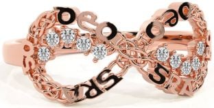 "Love Forever" Diamond Rose Gold Silver Irish Celtic Infinity Ring