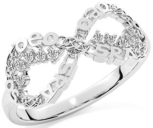 "Love Forever" Diamond Silver Irish Celtic Infinity Ring