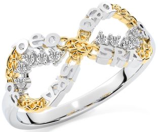"Love Forever" Diamond White Yellow Gold Irish Celtic Infinity Ring