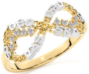 "Love Forever" Diamond White Yellow Gold Irish Celtic Infinity Ring