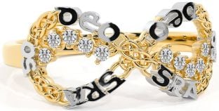 "Love Forever" Diamond White Yellow Gold Irish Celtic Infinity Ring