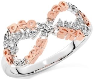 "Love Forever" Diamond Rose Gold Silver Irish Celtic Infinity Ring