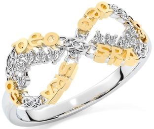 "Love Forever" Diamond Gold Silver Irish Celtic Infinity Ring