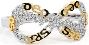 "Love Forever" Diamond Gold Silver Irish Celtic Infinity Ring