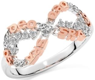 "Love Forever" Diamond White Rose Gold Irish Celtic Infinity Ring