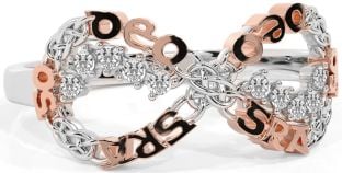 "Love Forever" Diamond White Rose Gold Irish Celtic Infinity Ring