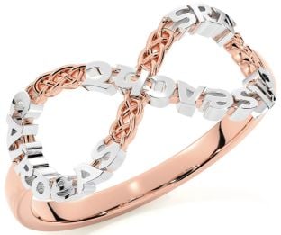 Rose Gold Silver Celtic Infinity Irish "Love, Loyalty, & Friendship" Ring