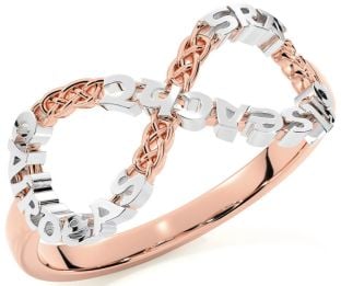 White Rose Gold Celtic Infinity Irish "Love, Loyalty, & Friendship" Ring