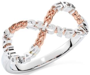 White Rose Gold Celtic Infinity Irish "Love, Loyalty, & Friendship" Ring