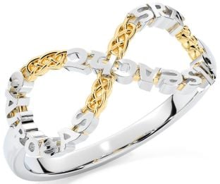 White Yellow Gold Celtic Infinity Irish "Love, Loyalty, & Friendship" Ring