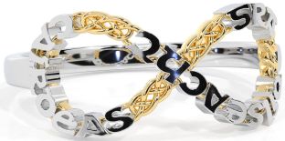White Yellow Gold Celtic Infinity Irish "Love, Loyalty, & Friendship" Ring