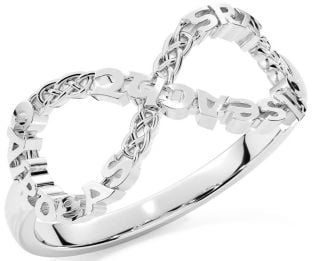 White Gold Celtic Infinity Irish "Love, Loyalty, & Friendship" Ring