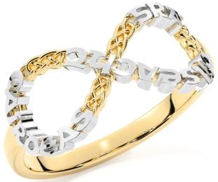 White Yellow Gold Celtic Infinity Irish "Love, Loyalty, & Friendship" Ring