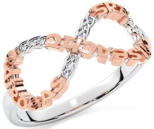 Rose Gold Silver Celtic Infinity Irish "Love, Loyalty, & Friendship" Ring