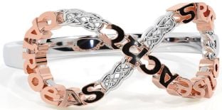 Rose Gold Silver Celtic Infinity Irish "Love, Loyalty, & Friendship" Ring