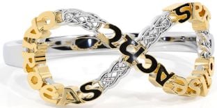 White Yellow Gold Celtic Infinity Irish "Love, Loyalty, & Friendship" Ring