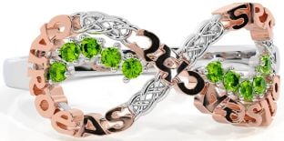 Peridot Rose Gold Silver Celtic Infinity Irish "Love, Loyalty, & Friendship" Ring