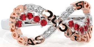 Ruby Rose Gold Silver Celtic Infinity Irish "Love, Loyalty, & Friendship" Ring