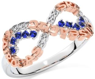 Sapphire Rose Gold Silver Celtic Infinity Irish "Love, Loyalty, & Friendship" Ring