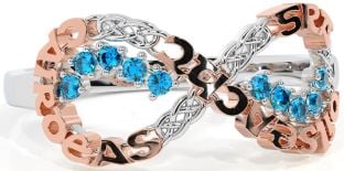 Topaz Rose Gold Silver Celtic Infinity Irish "Love, Loyalty, & Friendship" Ring