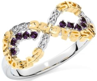 Alexandrite Gold Silver Celtic Infinity Irish "Love, Loyalty, & Friendship" Ring