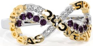 Alexandrite Gold Silver Celtic Infinity Irish "Love, Loyalty, & Friendship" Ring