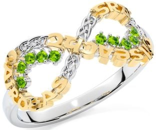 Peridot Gold Silver Celtic Infinity Irish "Love, Loyalty, & Friendship" Ring