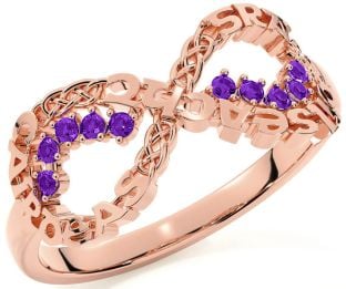 Amethyst Rose Gold Silver Celtic Infinity Irish "Love, Loyalty, & Friendship" Ring