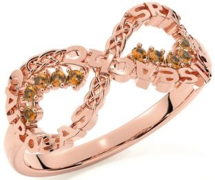 Citrine Rose Gold Silver Celtic Infinity Irish "Love, Loyalty, & Friendship" Ring