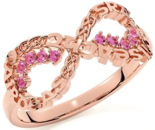 Pink Tourmaline Rose Gold Silver Celtic Infinity Irish "Love, Loyalty, & Friendship" Ring