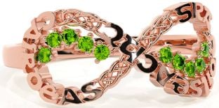 Peridot Rose Gold Silver Celtic Infinity Irish "Love, Loyalty, & Friendship" Ring