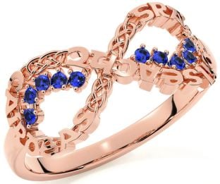 Sapphire Rose Gold Silver Celtic Infinity Irish "Love, Loyalty, & Friendship" Ring
