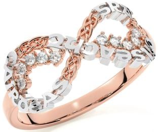 Diamond Rose Gold Silver Celtic Infinity Irish "Love, Loyalty, & Friendship" Ring