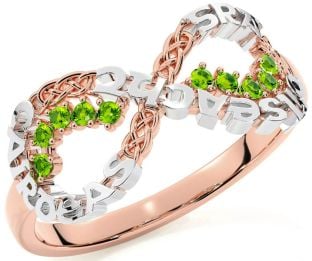 Peridot Rose Gold Silver Celtic Infinity Irish "Love, Loyalty, & Friendship" Ring