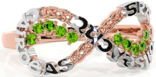 Peridot Rose Gold Silver Celtic Infinity Irish "Love, Loyalty, & Friendship" Ring
