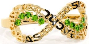 Peridot Gold Silver Celtic Infinity Irish "Love, Loyalty, & Friendship" Ring