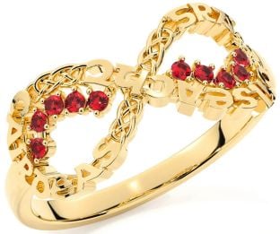 Ruby Gold Silver Celtic Infinity Irish "Love, Loyalty, & Friendship" Ring