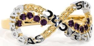 Alexandrite Gold Silver Celtic Infinity Irish "Love, Loyalty, & Friendship" Ring