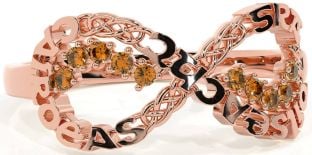 Citrine Rose Gold Celtic Infinity Irish "Love, Loyalty, & Friendship" Ring