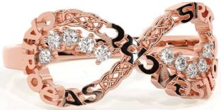 Diamond Rose Gold Celtic Infinity Irish "Love, Loyalty, & Friendship" Ring
