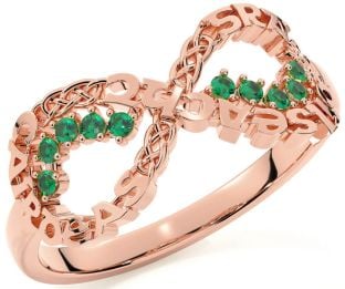 Emerald Rose Gold Celtic Infinity Irish "Love, Loyalty, & Friendship" Ring