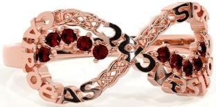 Garnet Rose Gold Celtic Infinity Irish "Love, Loyalty, & Friendship" Ring