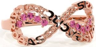 Pink Tourmaline Rose Gold Celtic Infinity Irish "Love, Loyalty, & Friendship" Ring