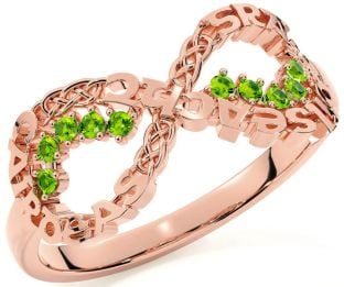 Peridot Rose Gold Celtic Infinity Irish "Love, Loyalty, & Friendship" Ring