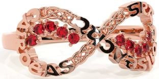 Ruby Rose Gold Celtic Infinity Irish "Love, Loyalty, & Friendship" Ring