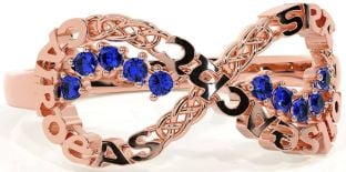 Sapphire Rose Gold Celtic Infinity Irish "Love, Loyalty, & Friendship" Ring