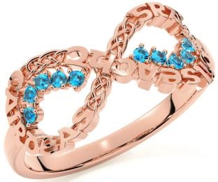 Topaz Rose Gold Celtic Infinity Irish "Love, Loyalty, & Friendship" Ring