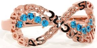 Topaz Rose Gold Celtic Infinity Irish "Love, Loyalty, & Friendship" Ring